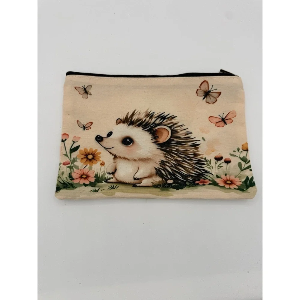 Cute Hedgehog Zipper Pouch Cosmetic Makeup Bag Pencil Case Coin Purse Floral